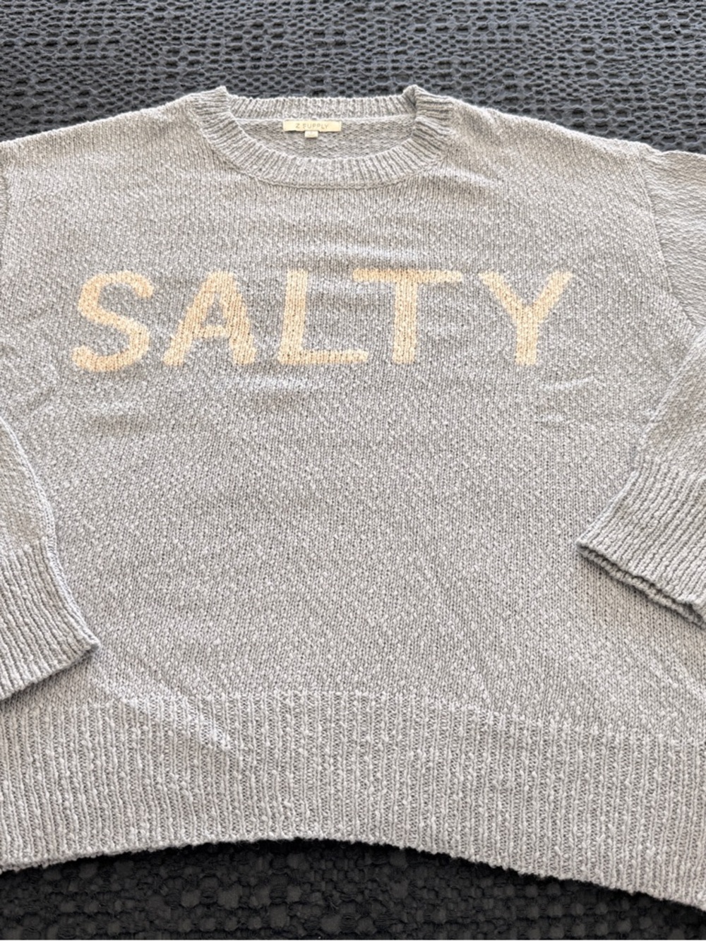 Z Supply Light Blue Crewneck Sweater with "SALTY" EUC Sz Small